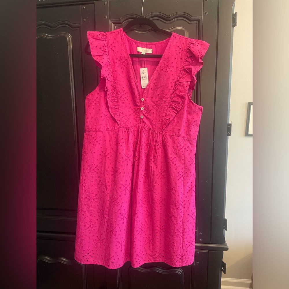 LOFT flutter sleeve cotton eyelet dress